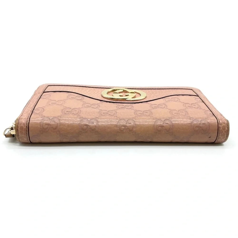 Auth GUCCI GG Guccissima Pink Leather Long Wallet W/GG Gold Accents & dust bag